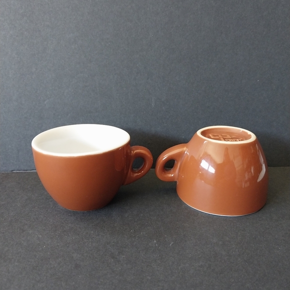 Pair Vintage Porcelain Classic Brown Bar Quality Espresso Cups, Nuova Point - Picture 4 of 9